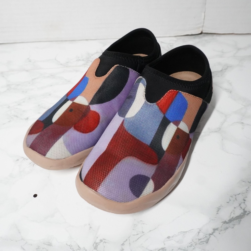 UIN Womens Abstract Geometric Mesh Slip On Travel Sneakers Multicolor Size 6.5